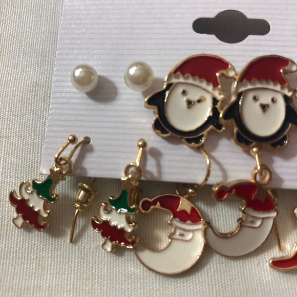 Collection of Christmas Winter Earrings Penguin Reindeer 6 pair - Picture 2 of 6